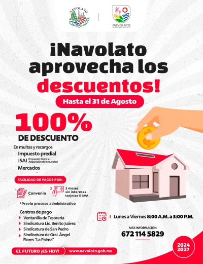 Ayuntamiento de Navolato invita a la ciudadan&iacute;a a aprovechar el programa de descuentos del 100% en multas y recargos