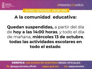 Suspenden toda actividad escolar por hurac&aacute;n &ldquo;Pamela&rdquo; hoy y ma&ntilde;ana