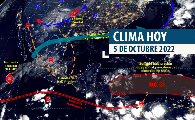 Clima hoy 05 de octubre: intervalos de chubascos (5 a 25 mm) en Sinaloa, Nayarit, Tabasco, Campeche y Quintana Roo