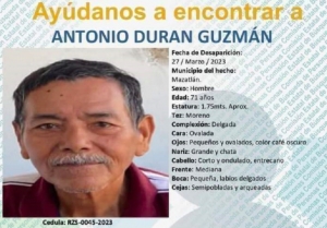 Localizan a Antonio Guzm&aacute;n Dur&aacute;n, de 71 a&ntilde;os de edad