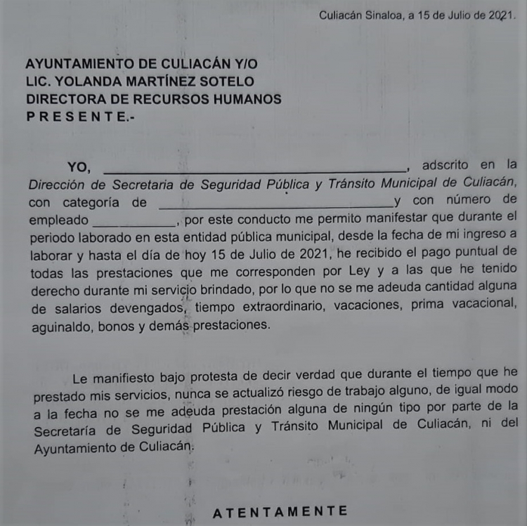 Bajo protesta policías municipales firmaron la carta del Ayuntamiento de Culiacán, aseguró la abogada