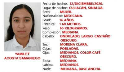 Ay&uacute;danos a localizar a Yamilet Acosta Samaniego