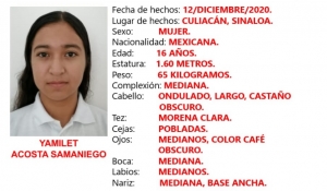 Ay&uacute;danos a localizar a Yamilet Acosta Samaniego