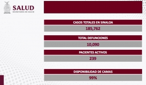 Sinaloa a la baja en casos activos de COVID-19, report&oacute; 239 de estos resultados