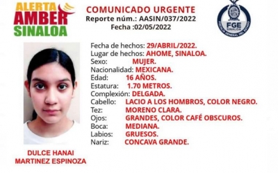 Desaparece Dulce Hanai en Los Mochis, tiene 16 años de edad