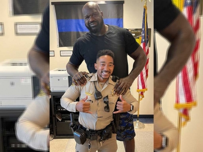 Shaquille O'Neal visita el Departamento de Polic&iacute;a en Las Vegas