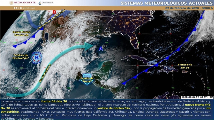 Frente frío No. 38 traerá lluvias a Sinaloa durante esta madrugada y el día lunes