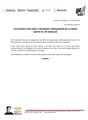 Localizan con vida a segundo trabajador de la mina Santa Fe de El Rosario, Sinaloa