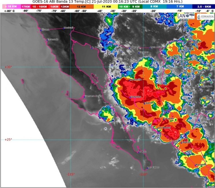 Amplia zona nubosa ocasiona lluvias muy fuertes en Sonora y Sinaloa 