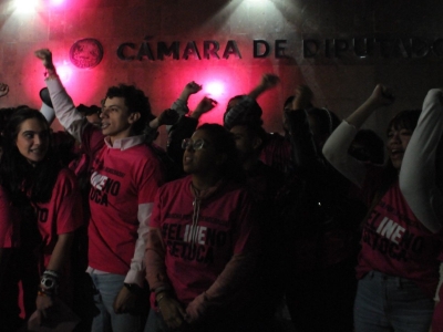 Realizan &lsquo;Velada Rosa&rsquo; afuera de la C&aacute;mara de Diputados por reforma electoral