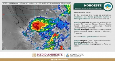Lluvias muy fuertes con puntuales intensas en Sonora, Sinaloa, Chihuahua, Coahuila, Durango, Chiapas, Campeche y Yucatán