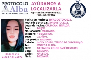 Fiscal&iacute;a General del Estado solicita la colaboraci&oacute;n ciudadana para localizar a Rosa Alicia Angulo Almanza