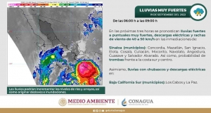 Clima lunes 19 de septiembre: Conagua pronostica lluvias fuertes a puntuales muy fuertes en varios municipios de Sinaloa