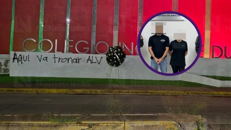 Detienen a Padres de Familia por colocar corona f&uacute;nebre y pintar amenazas en barda del Colegio Ingl&eacute;s de Durango, en Culiac&aacute;n