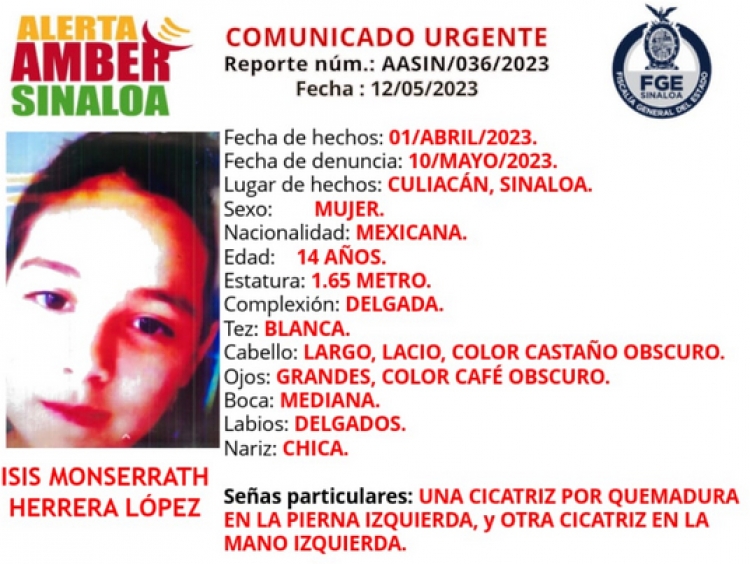 Desaparece Isis Monserrat, de 14 a&ntilde;os, de la colonia Bachigualato, en Culiac&aacute;n
