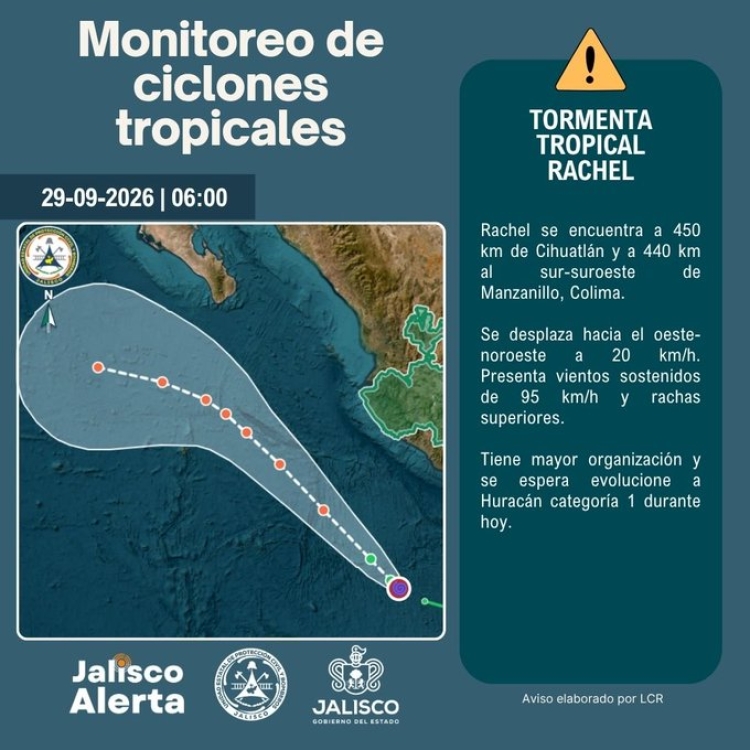Protecci&oacute;n Civil alerta en costas jaliscienses por intensas precipitaciones y oleaje elevado, ante avance de 'Rachel' por el Pac&iacute;fico