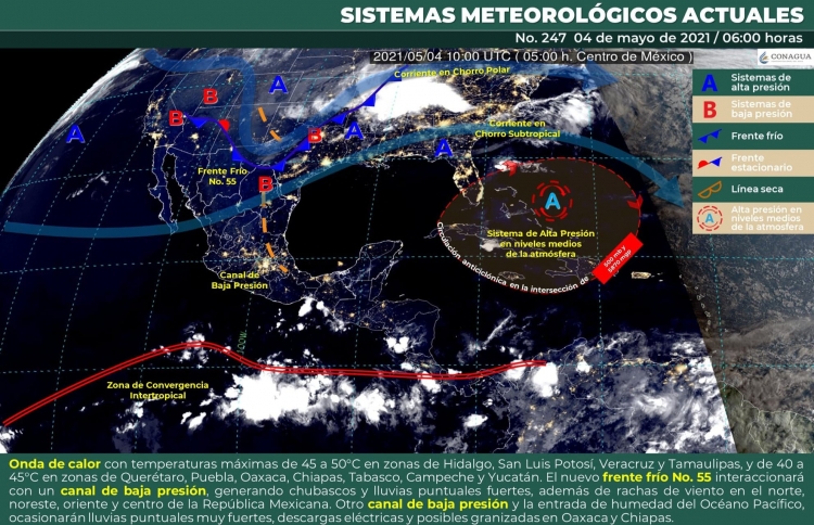 Frente Frío No. 55 afectará al Norte y al Noreste del país