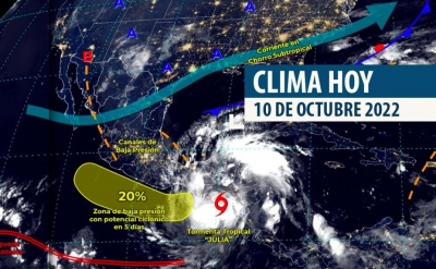 Se pronostican lluvias puntuales torrenciales en Oaxaca, Veracruz, Chiapas y Tabasco por efectos del cicl&oacute;n tropical &ldquo;Julia&rdquo; y canales de baja presi&oacute;n