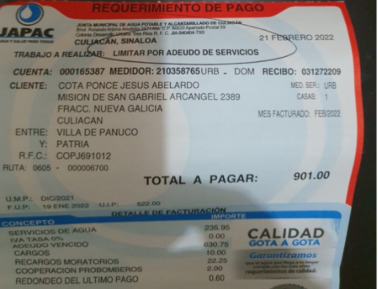 Vecino del Nueva Galicia se queja del pésimo servicio de Japac