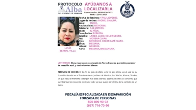 Activan Protocolo Alba para la localizaci&oacute;n de Luc&iacute;a Bernal de 42 a&ntilde;os de edad que desapareci&oacute; en Los Mochis