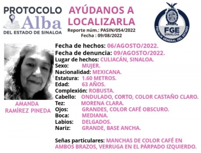 La FGE activ&oacute; el Protocolo Alba por la desaparici&oacute;n de Amada Ram&iacute;rez Pineda, vecina de la colonia Mi General Emiliano Zapata