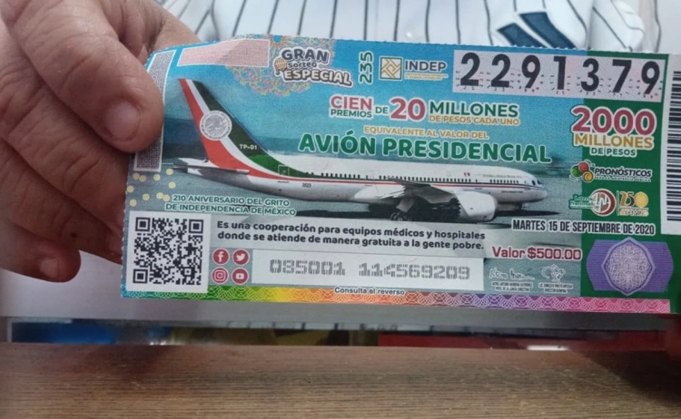 Venta de cachitos del avi&oacute;n presidencial se estancan en un 69.65% a un d&iacute;a de la rifa