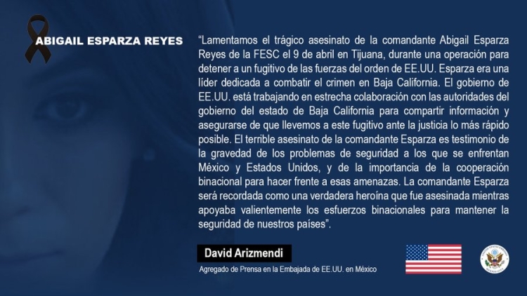 Asesinato de Abigail Esparza es testimonio de la “gravedad de los problemas de seguridad” en México y EEUU: Embajada estadounidense