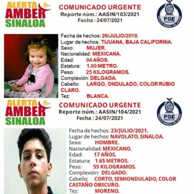 La FGE public&oacute; Alerta Amber por desaparici&oacute;n de dos menores