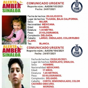 La FGE public&oacute; Alerta Amber por desaparici&oacute;n de dos menores