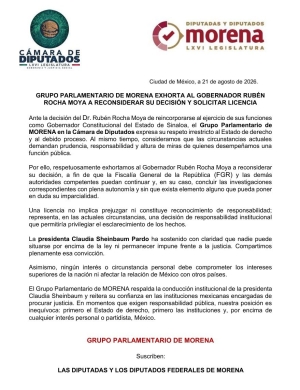 Bancada de diputados federales respalda a Sheinbaum y pide que FGR investigue sin presi&oacute;n