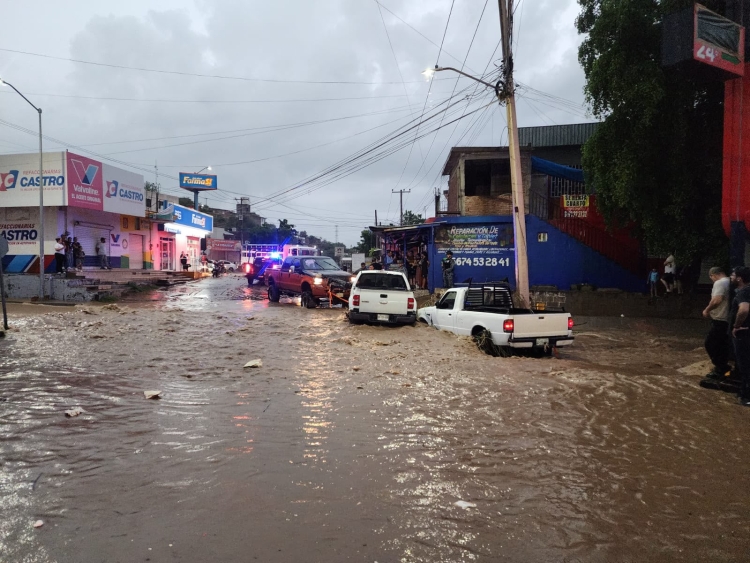 Lluvias dejan veh&iacute;culo varado y ca&iacute;da de &aacute;rbol en Culiac&aacute;n