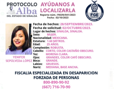 &iquest;D&oacute;nde est&aacute; Yenifer? Desapareci&oacute; en Sinaloa municipio