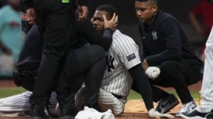 Jugador de los Yankees de Nueva York recibe pelotazo en el ojo en el segundo partido contra los Diablos