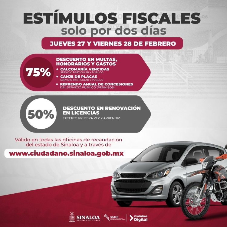 Este 27 y 28 de febrero del 2025, aprovecha los estímulos fiscales en trámites vehiculares y placas: SATES
