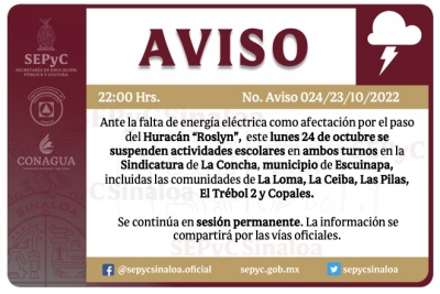 "Roslyn" deja sin luz a gran parte del municipio de Escuinapa y SEPyC suspende clases