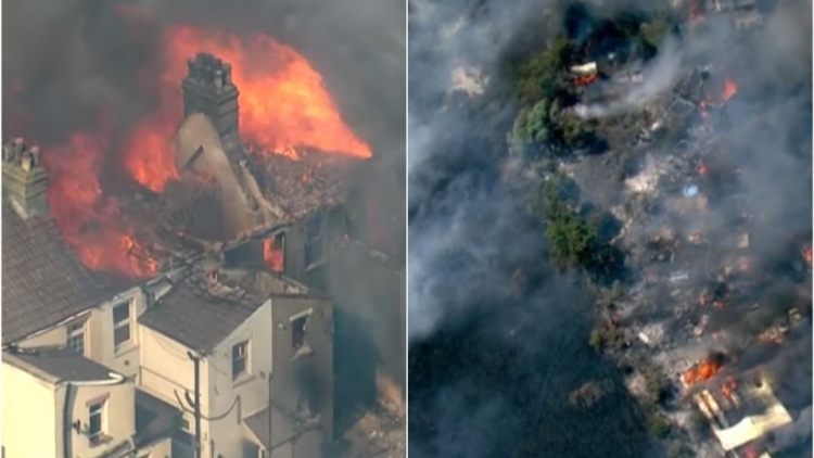 Incendio arrasa con decenas de casas en Wennington, Londres