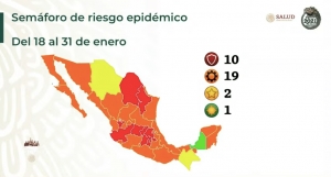En el semáforo por COVID-19: hay 10 estados en color rojo; Sinaloa regresa al color naranja