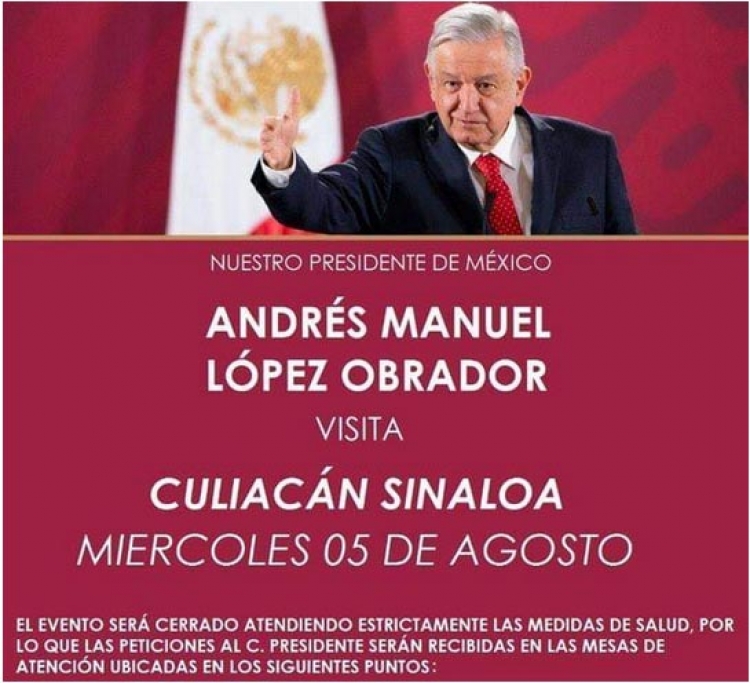 Alistan manifestaciones en eventos de AMLO este mi&eacute;rcoles en Culiac&aacute;n
