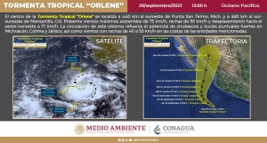 Pide Protección Civil estar atentos a trayectoria de Tormenta Tropical &quot;Orlene&quot;