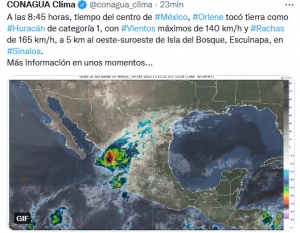 &ldquo;Orlene&rdquo; toc&oacute; tierra a las 7:45 horas en Escuinapa, Sinaloa esta ma&ntilde;ana