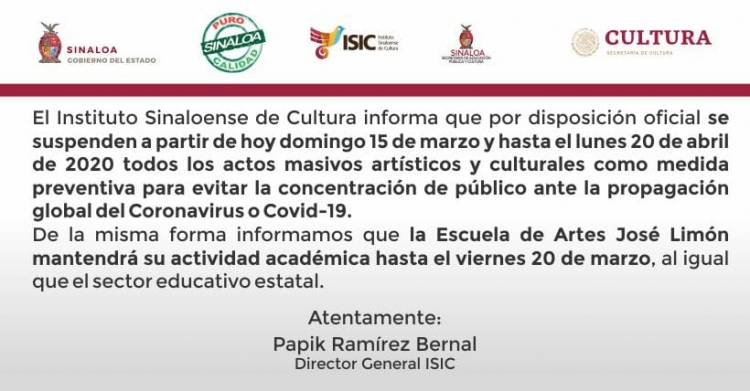 Suspende ISIC eventos masivos por coronavirus