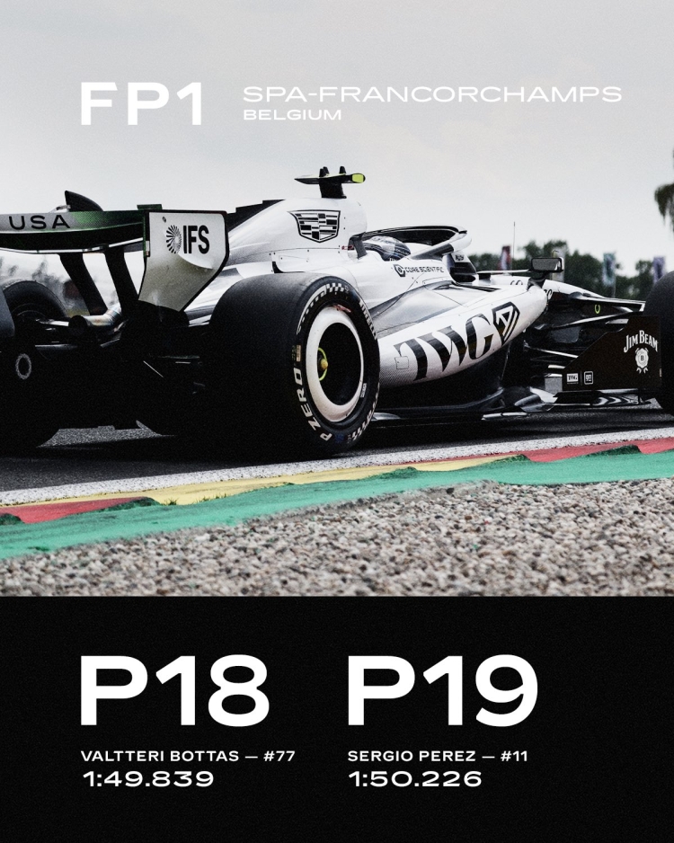 Checo P&eacute;rez estrena aler&oacute;n de Cadillac y mejora en FP1 de B&eacute;lgica; Verstappen lidera