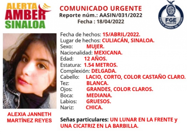 Desaparece Alexia Janneth en Culiacán; apenas tiene 12 años