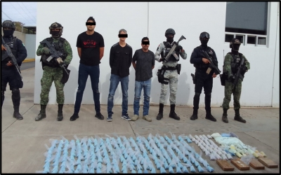 Ej&eacute;rcito Mexicano, Guardia Nacional, CNI y la Secretar&iacute;a de Seguridad P&uacute;blica del estado de Sinaloa aseguran m&aacute;s de 500,000 pastillas de posible fentanilo en Sinaloa