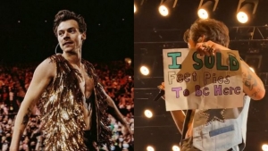 Harry Styles: As&iacute; reaccion&oacute; ante cartel de fan, "vend&iacute; fotos de mis pies para estar aqu&iacute;"